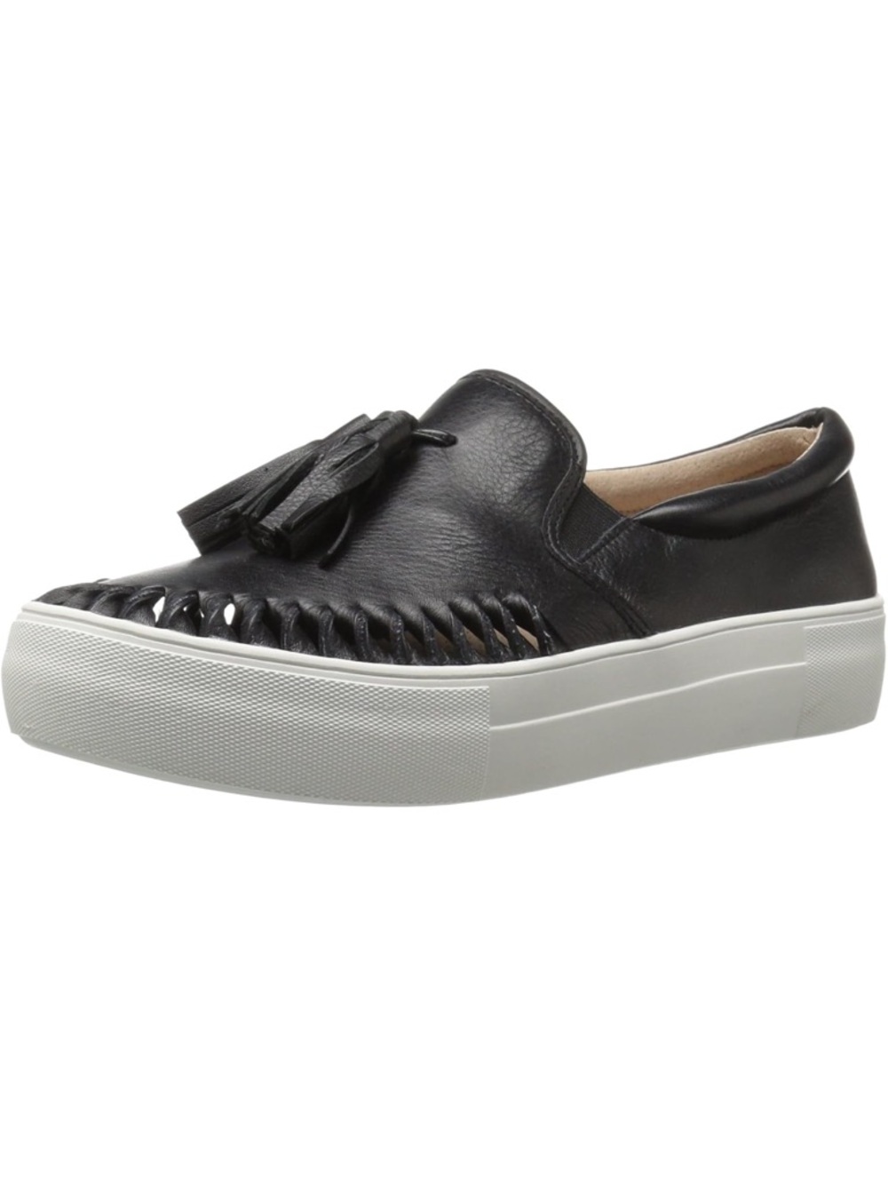 J Slides Black Leather Tassel Platform Slip-On Loafers